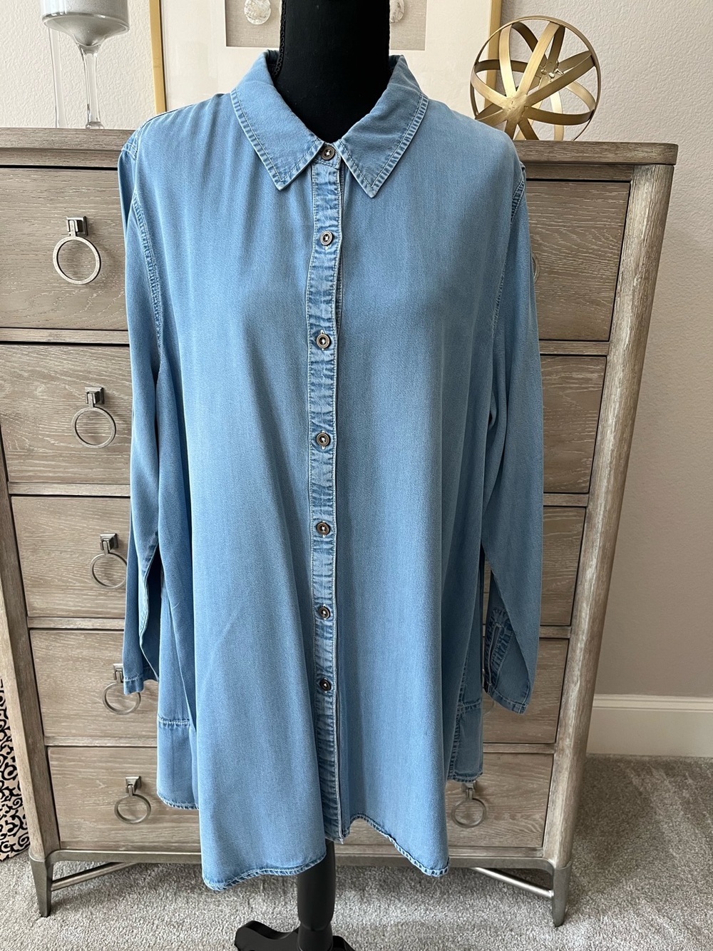 Stella Carakasi Oversized Shirt Tunic ALine Smock Lt Blue Chambray Pockets XL